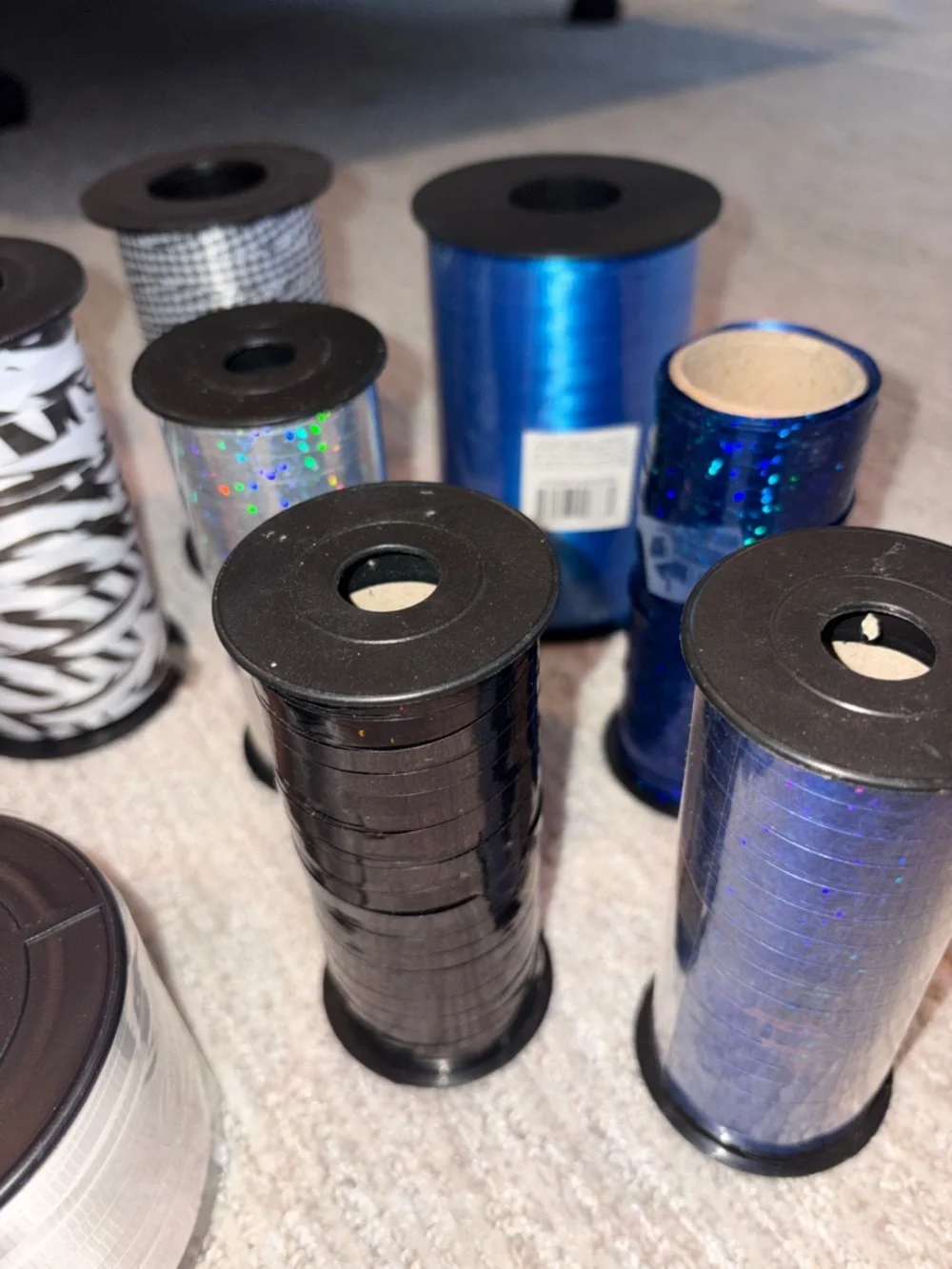 Lot of 11 Assorted Curling Ribbon - Blue, Black, Silver, White